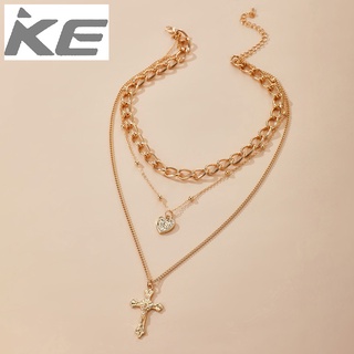 multi-alloy cross necklace female peach heart head metal collarbone chain jewelry for girls fo