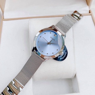 (ผ่อน0%) นาฬิกา GUESS Womens Quartz Stainless-Steel Strap, Silver, Casual Watch U1197L2 หน้าปัดสีฟ้า 30 มม. สายสแตนเลย