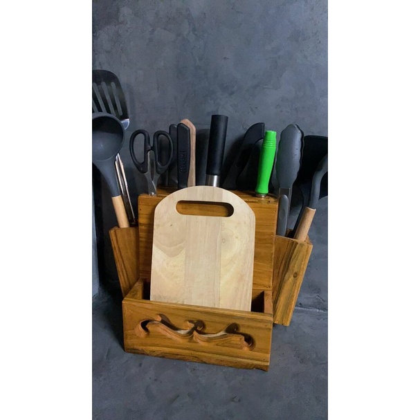 ถูกที่สุด-dokbuashop45-เสียบมีด-ไซส์ใหญ่-17x30x23-ซม-ทำสี-ไม้สักแท้-1ออเดอร์-ไม่เกิน-1ชิ้น