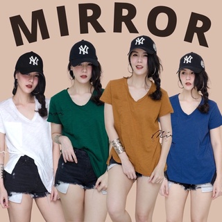 Code : Mirr00 เสื้อยืดสีพื้น เสื้อคอวี  งานป้าย mirrorsister