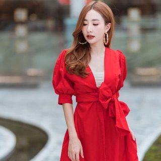 Miosotis dress สีแดง ถ่ายจากสินค้าจริง