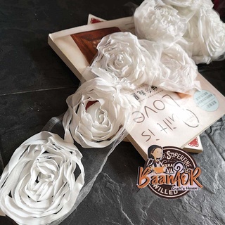 90cm (1y) ผ้าลูกไม้ ดอกไม้ กุหลาบ แถว ลาย ดอกกุหลาบ 10cm สีขาว ตัดความยาว 90cm Rose Lace for diy , for sew