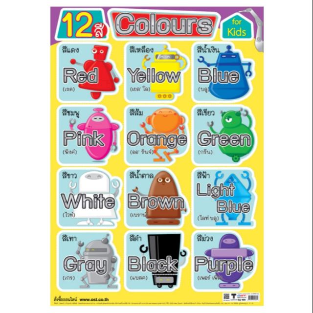 12 สี Colours #Eq-489 ภาษาอังกฤษ โปสเตอร์ภาพกระดาษ หุ้มพลาสติก | Shopee  Thailand