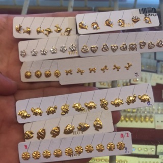 ต่างหูทอง แบบแป้น ลายน่ารัก ทอง90 มีแป้นทอง