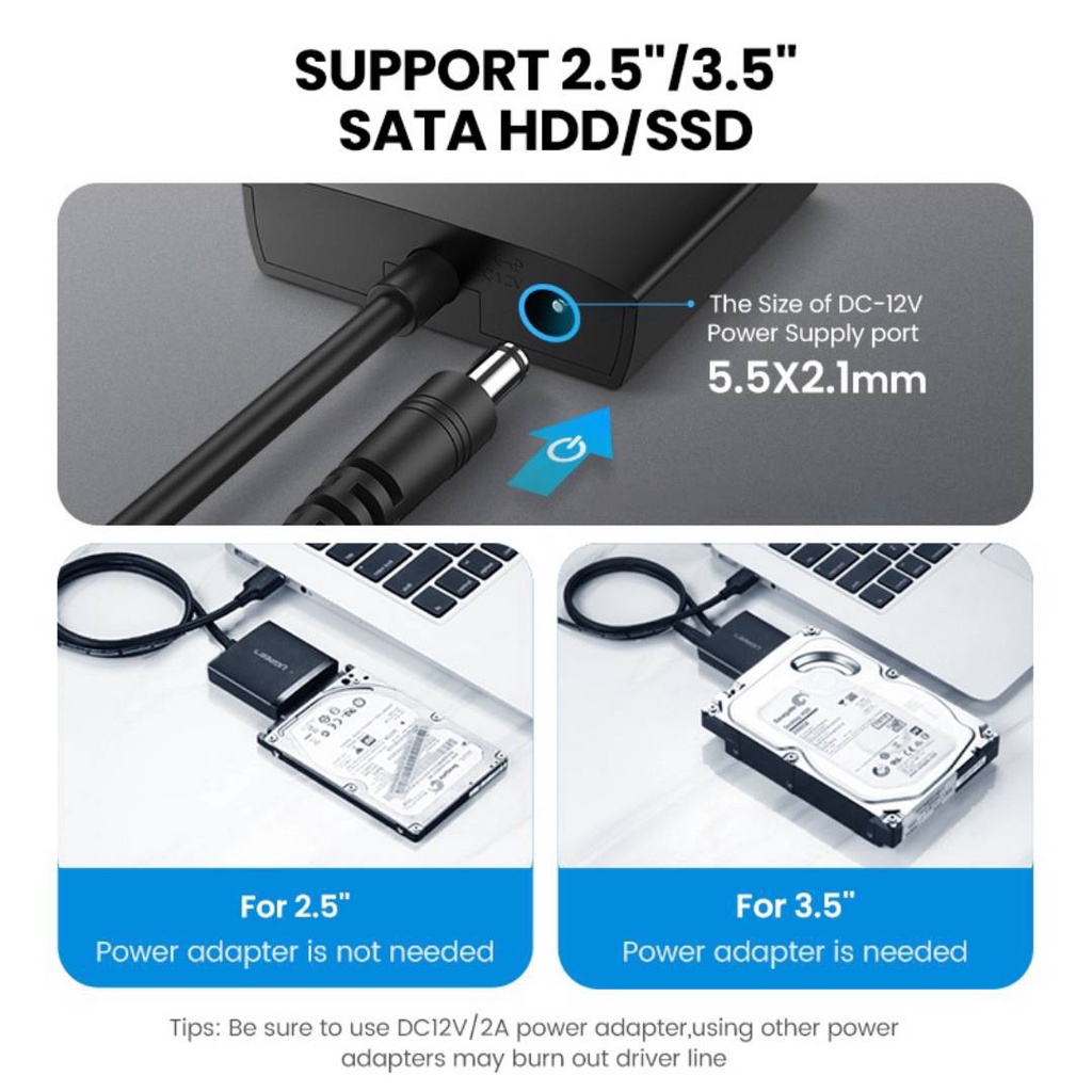 ugreen-รุ่น-60561-อะแดปเตอร์-sata-to-usb3-0-ใช้งานกับ-hdd-2-5-3-5-นิ้ว-สายเคเบิล-22pin-ยาว-50cm-สำหรับ-hdd-ssd