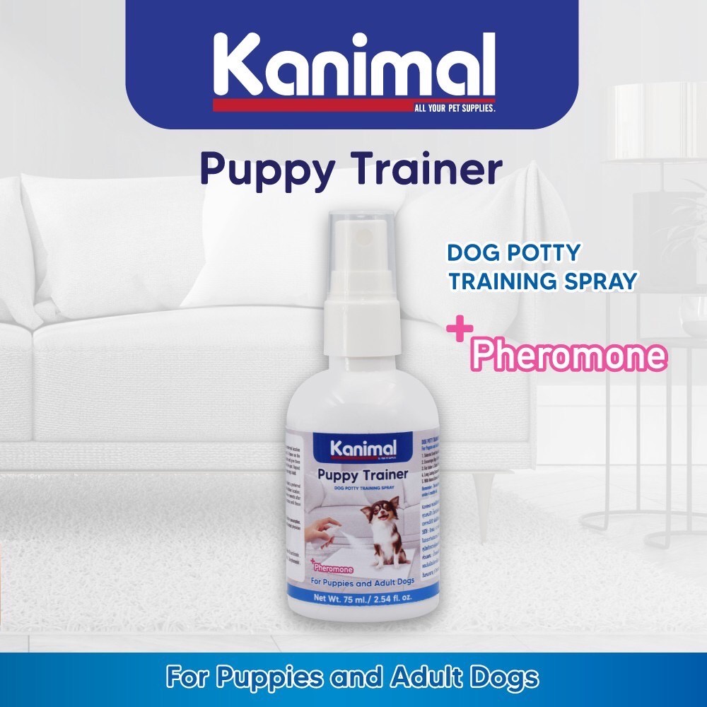 ภาพหน้าปกสินค้าสเปรย์ฝึกสุนัข Kanimal ฝึกขับถ่าย น้ำยาฝึกฉี่ สำหรับลูกสุนัข ขนาด75 มล. Kanimal Puppy Trainer น้ำยาฝึก
