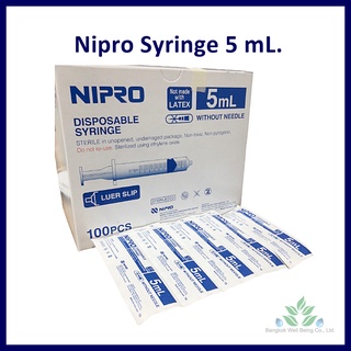 Nipro Syringe 5 ml ยกกล่อง 100ชิ้น ไซริ้งป้อนยา ป้อนอาหาร ไซริงล้างจมูกไซริงค์ 5 ml กระบอกฉีดยา หลอดฉีดยา 5 cc.