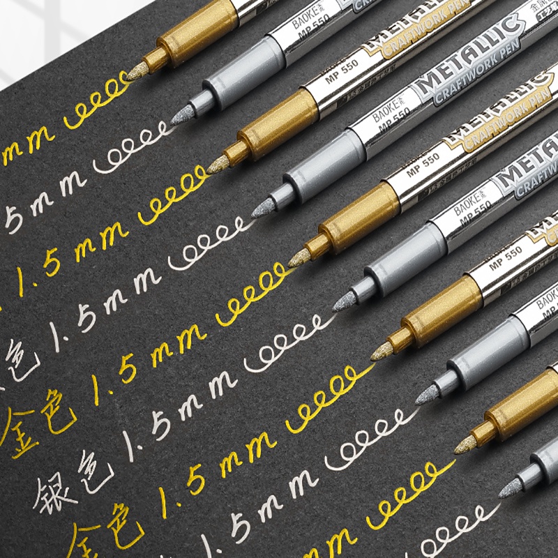 baoke-mp550-ปากกามาร์กเกอร์-เมทัลลิก-สีเงิน-สีทอง-1-5-มม-สีดํา-สําหรับวาดภาพระบายสี-diy