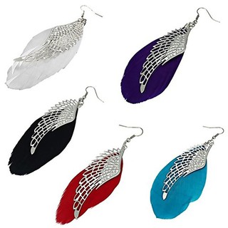 Angel Metal Wing Boho แฮนด์เมดของ Vintage Feather หยิบใส่ตะขอต่างหู Long Drop Dangle Hook