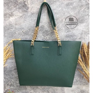 CHARLES &amp; KEITH DOUBLE CHAIN STRAP TOTE BAG 2016 (outlet) สีเขียว