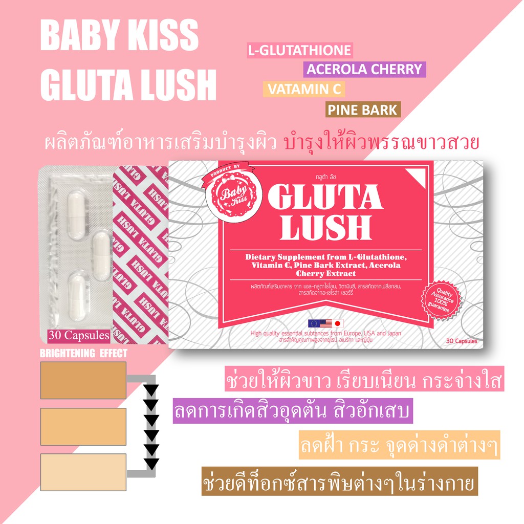 babykiss-gluta-lush-30-capsules-ช่วยให้ผิวใสขาวเนียน-กระจ่างใส-ลดจุดด่างดำต่างๆบนใบหน้า-ลดการเกิดสิวอุดตัน-สิวอักเสบ