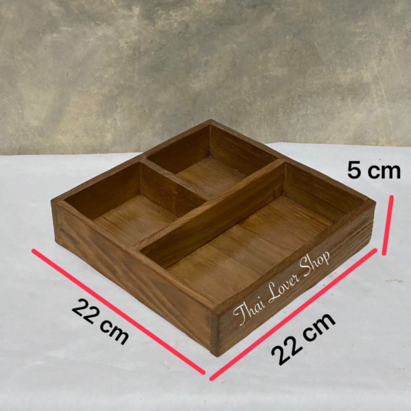 กล่องไม้สัก-กล่องเก็บของ-จัดระเบียบของบนโต๊ะขนาด-กว้าง-22-x-ยาว-22-x-สูง-5-cm