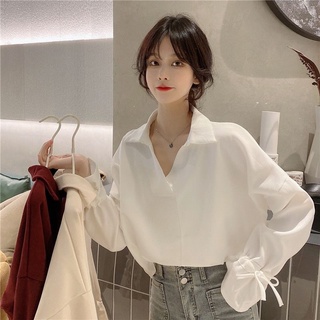 เสื้อเชิ้ตแขนยาว คอปก สีขาว สไตล์เกาหลี เหมาะกับฤดูใบไม้ร่วง สําหรับผู้หญิง 2022
