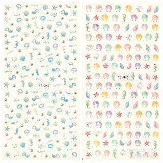 สติกเกอร์ติดเล็บ สติกเกอร์ตกแต่งเล็บ แทททูติดเล็บ แบบลอกลายน้ำ ลายสัตว์ทะเลสีพาสเทล (YE346-YE347)