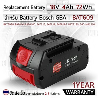 รับประกัน 1 ปี Battery Bosch 18V 4.0Ah มีไฟ LED แบตลิเธียม แบตเตอรี่ลิเธียมอิออน บ๊อช BAT609 BAT609G BAT610 BAT610G