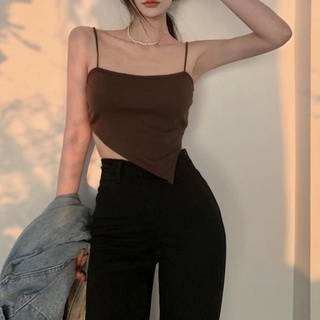 (SGH0078) 🎀  เสื้อครอปสายเดี่ยวผ้านิ่มผ้ายืด ดีเทลชายไม่เท่ากัน เซ็กซี่เล็กๆ