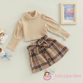 Babygarden-1-6years ชุดเสื้อแขนยาว คอเต่า ผ้าถัก และกระโปรงลําลอง ลายสก๊อต พร้อมเข็มขัด สําหรับเด็กผู้หญิง