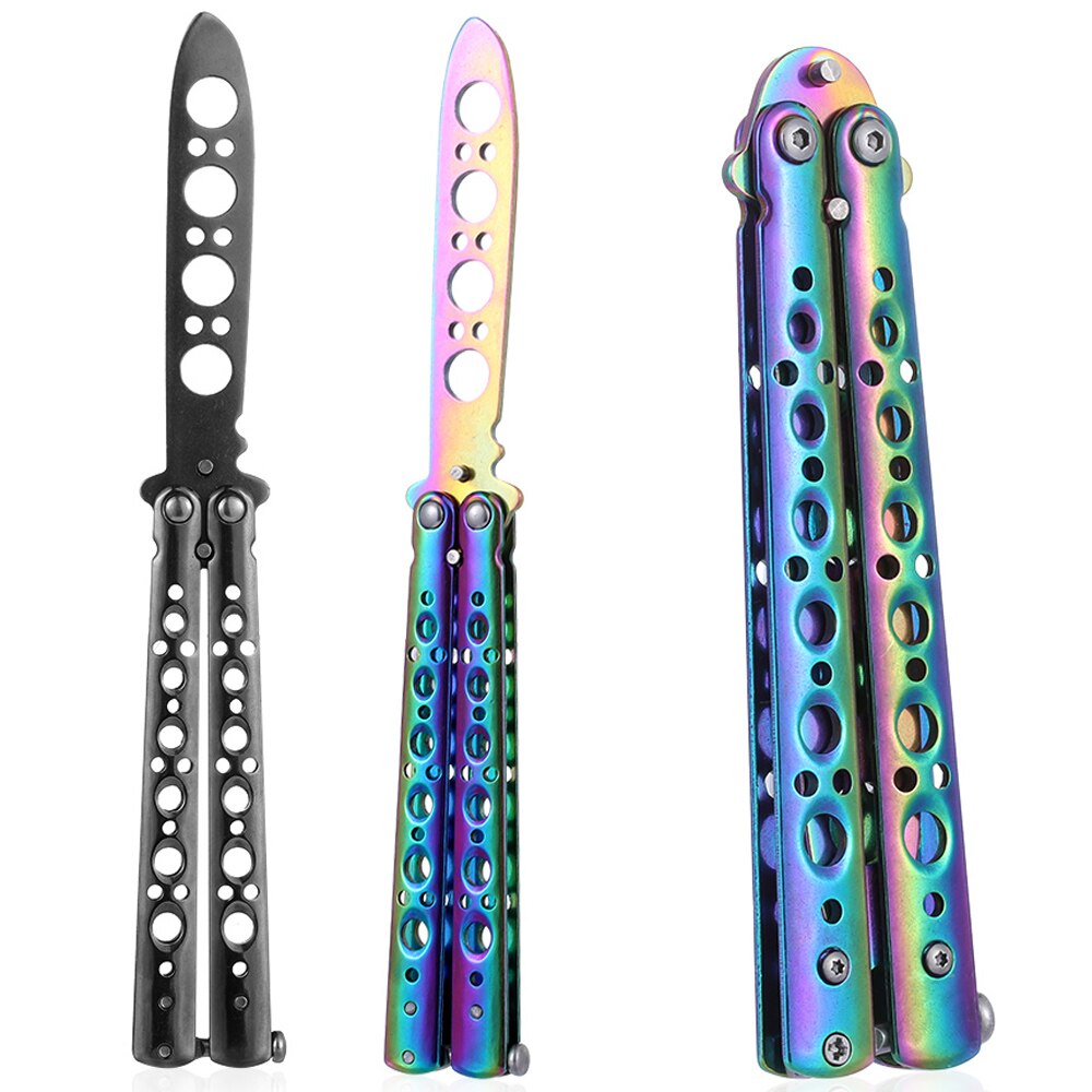 Multifunction Metal Rainbow Butterfly Knife Trainer Training Knife Dull