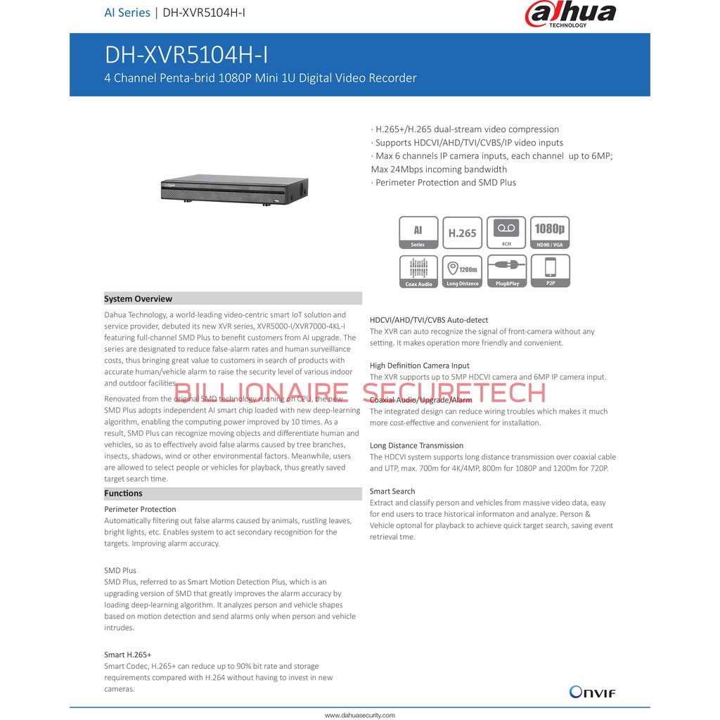 ภาพหน้าปกสินค้าDAHUA เครื่องบันทึกกล้องวงจรปิดระบบ HD XVR5104H-I (4 CH) BY BILLIONAIRE SECURETECH จากร้าน billionaire_securetech บน Shopee