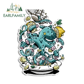 Earlfamily สติกเกอร์กันแดด ลายปลาหมึก 13 ซม. x 9.2 ซม. สําหรับติดตกแต่งรถยนต์ แล็ปท็อป หน้าต่าง