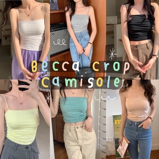 Chuuchop_พร้อมส่ง(C7779)✨🎰🎪Becca crop camisole เสื้อสายเดี่ยว+เสริมฟองน้ำ