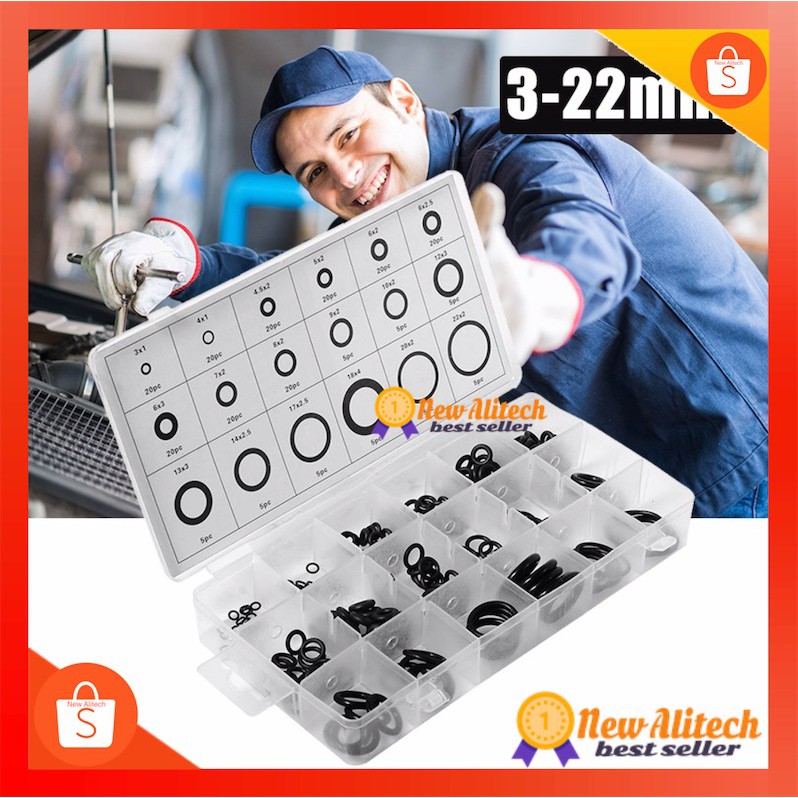 ภาพหน้าปกสินค้าNew Alitech 225pcs O-Ring Assortment Nitrile Rubber Washer Seals Kit 18 Sizes Black Re-Sealable Plastic Box