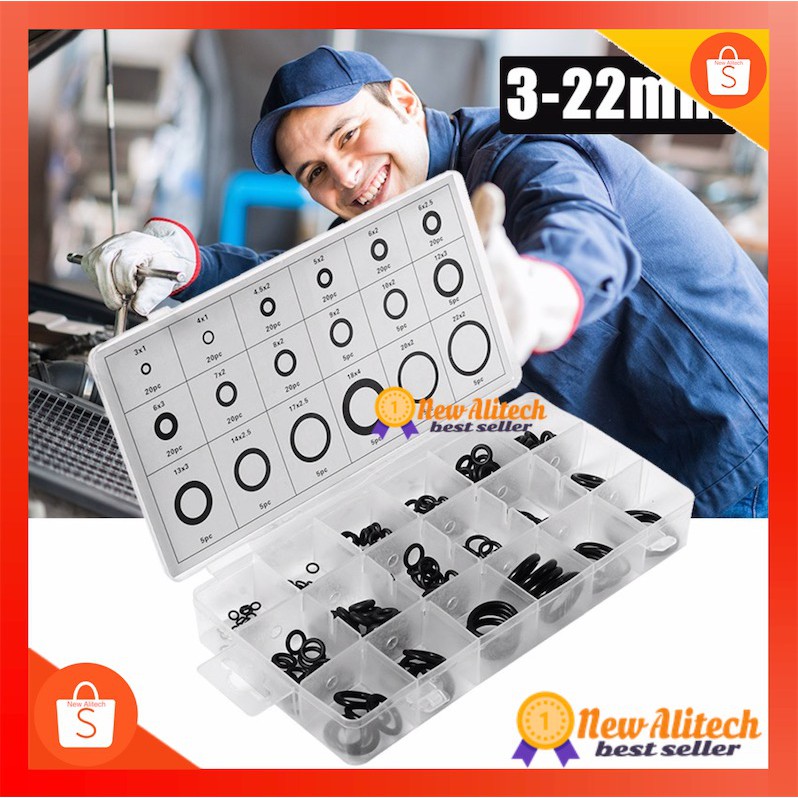 ราคาและรีวิวNew Alitech 225pcs O-Ring Assortment Nitrile Rubber Washer Seals Kit 18 Sizes Black Re-Sealable Plastic Box