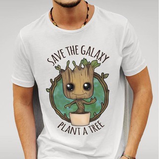 เสื้อยืดโอเวอร์ไซส์เสื้อยืดพิมพ์ลายต้นไม้ guardians galaxy 2 groot สําหรับผู้ชายสีขาวS-4XL