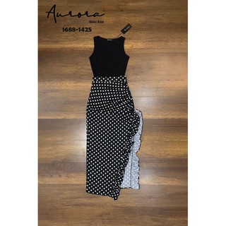 Aurora Brand: Setเสื้อสีดำ เนื้อผ้ายืดหยุ่นอย่างดี+++มาพร้อมกระโปรงลายจุด