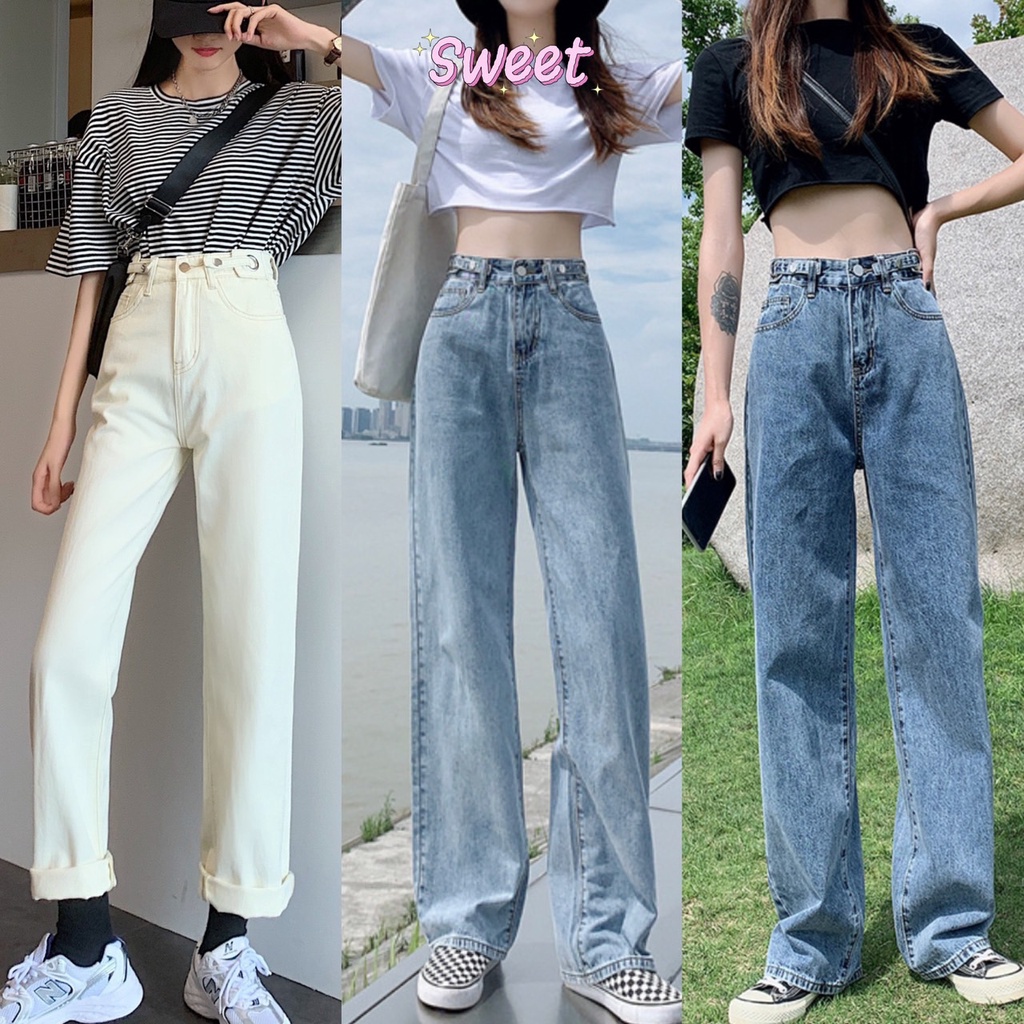 ภาพหน้าปกสินค้าSweet ยีนส์ทรงกระบอกลิซ่า ด้านข้างปรับกระดุมได้ ทรงสวย สุดฮิตวัยรุ่นมากๆ มีสองสี (/ Girls jeans /) 2099