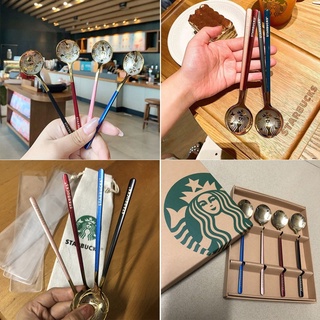 Starbucks ช้อนกาแฟสเตนเลส 304 แบบพกพา ปลอดภัย สไตล์เกาหลี 4 ชิ้น
