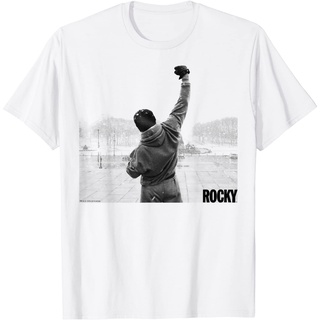 เสื้อยืด  Rocky Fist Raise Gray Scale Movie Poster T-Shirt Tops