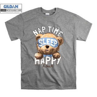 เสื้อผ้าผชเสื้อยืด โอเวอร์ไซซ์ พิมพ์ลาย Nap Time Happy Hour Sleep Bear Slogans สําหรับผู้ชาย ผู้หญิง D3457S-5XL