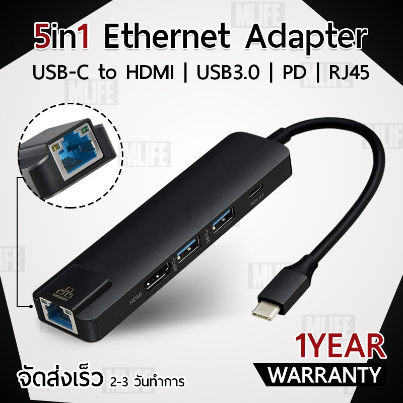 5-in-1-อะแดปเตอร์-type-c-เป็น-hdmi-gigabit-ethernet-lan-adapter-รองรับอุปกรณ์-โทรศัพท์-คอมพิวเตอร์-แท็บเล็ต