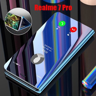 กรณี Realme 7 Pro Plating mirror Leather Flip Case Realme7 Pro ปลอกโทรศัพท์ Cover Stand