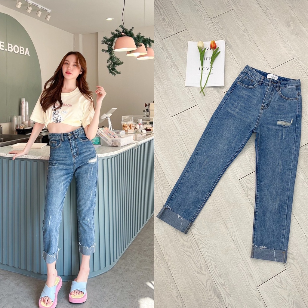 ภาพหน้าปกสินค้ากางเกงยีนส์เอวสูง " Flippy Jeans " ( NCSJEANS036) จากร้าน newcuteshop บน Shopee