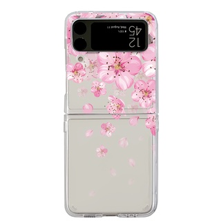 เคสโทรศัพท์มือถือ PC แข็ง แบบใส กันกระแทก ลายดอกไม้ พีช สําหรับ Samsung Galaxy Z Flip 3 5G Z Flip 4