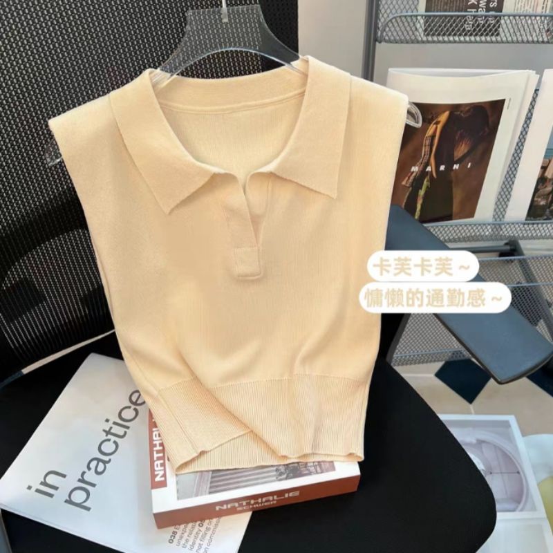Ey_official#358#เสื้ิอครอปไหมพรมคอปกแขนกุดกลายทาง+ลายพื้นแมทช์กับอะไรก็ ...