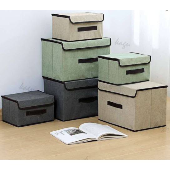 กล่องเก็บของพับได้-แพ็ค2กล่อง-กล่องใส่ของมีฝาปิด-กล่องผ้าลินิน-กล่องเก็บของ-กล่องพับ