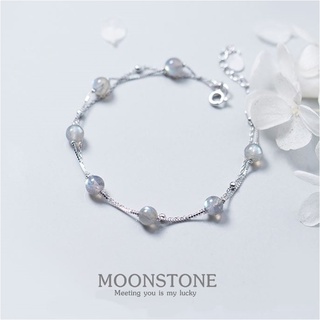 s925 Moonstone bracelet สร้อยข้อมือเงินแท้ มูนสโตน หินธรรมชาติ ขนาด 0.6 cm