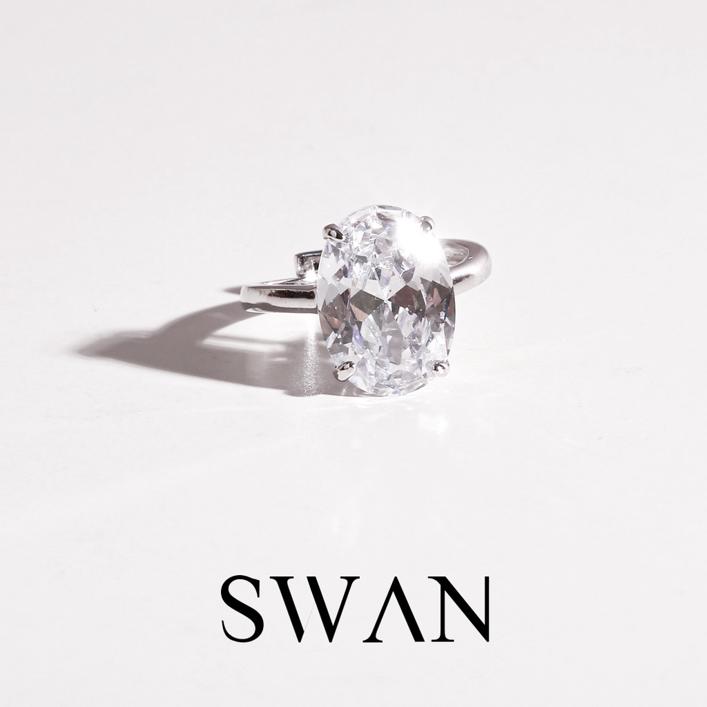 SWAN - Oval Ring แหวนเงินแท้ ฝังเพชรคิวบิกเซอร์โคเนีย cubic zirconia ...