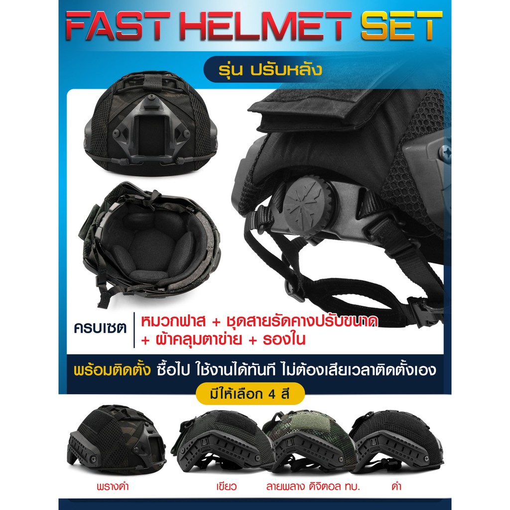 ภาพหน้าปกสินค้าFast Helmet Set หมวกฟาส รุ่น (ปรับหลัง) +ผ้าคลุมตาข่าย + รองในหมวกแบบนิ่ม BY:Tactical unit