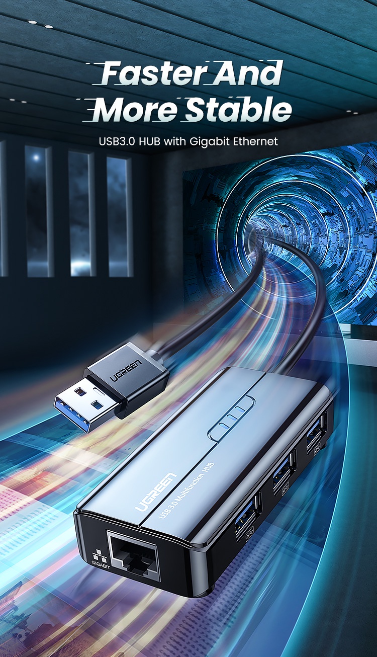 รายละเอียดเพิ่มเติมเกี่ยวกับ Ugreen อะแดปเตอร์การ์ดเครือข่าย USB 3.0 2.0 HUB to RJ45 Lan