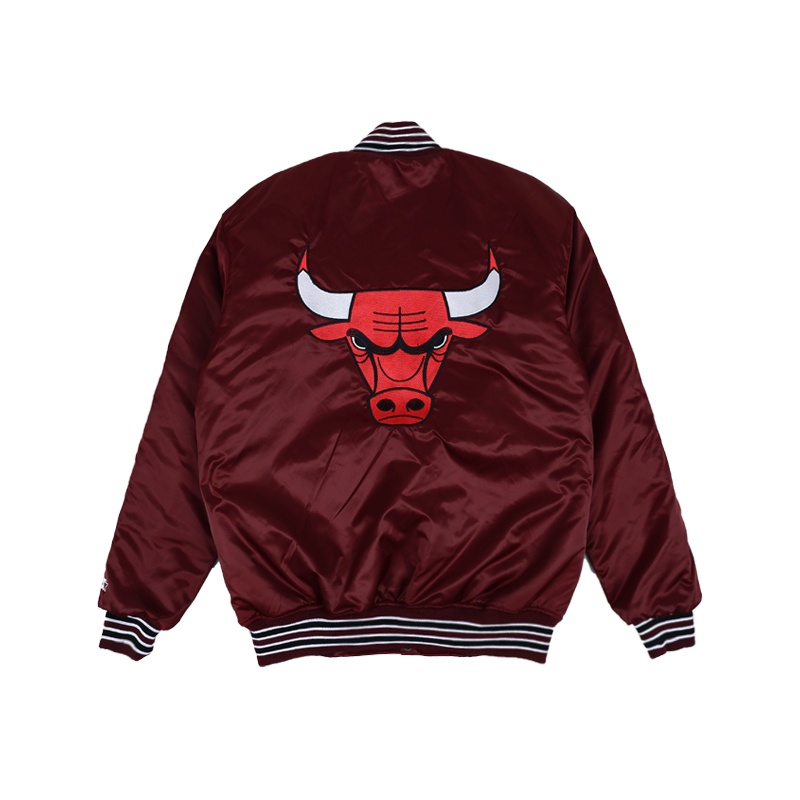 เสื้อแจ็กเก็ต-vintage-nba-bulls-โลโก้หัวหลัง-สีแดงเข้ม-ป้ายแท็กเย็บปักถักร้อย-ป้ายสตาร์ท