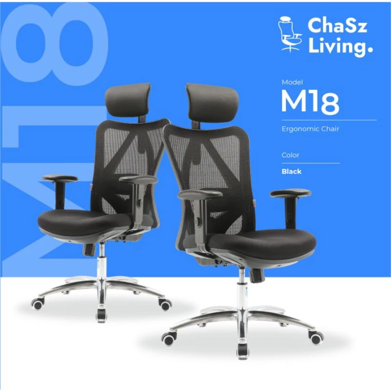 ChaSz Living เก้าอี้สุขภาพ Sihoo M18​ เก้าอี้สีดำ ของแท้ฟังก์ชั่นครบ​ Ergonomic​ Chair ระบายอากาศดีเยี่ยม เก้าอี้ทำงาน คุ้มค่า​ราคาประหยัด