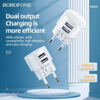 Borofone Ba23A Dual 2 Usb Output พอร์ตชาร์จ Usb หัวกลมพอร์ตคู่ปลั๊ก Eu