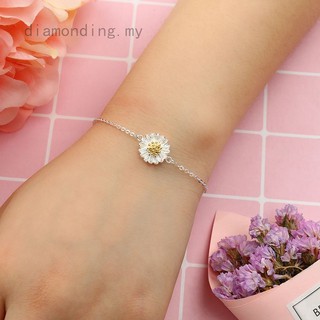 Elegant 925 Sterling Silver Fresh Little Daisy Sun Flower Lady Girl Gold Bracele