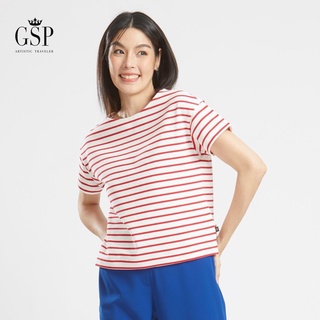 GSP เสื้อยืด ผู้หญิง (จีเอสพี)Blouse แขนสั้นลายริ้วสีขาวแดง Lucky Stripes (PYAHRE)