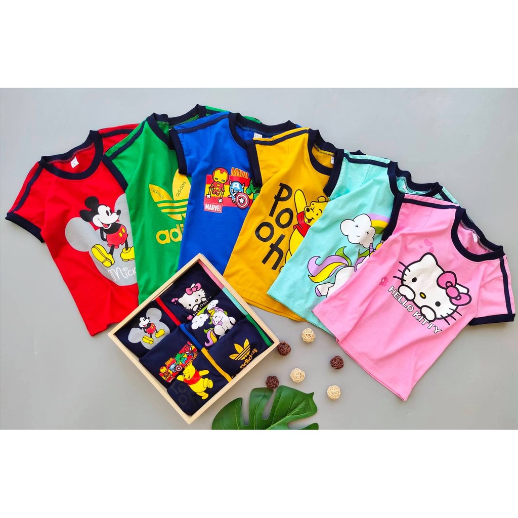 beautieitem-เสื้อผ้าเด็ก-ชุดเด็ก-เสื้อยืดแขนสั้น-สกรีนลายข้างหน้า-ลายการ์ตูน-มิ้กส์กี้เม้าส์-สีแดง-กรม-กางเกงขาสั