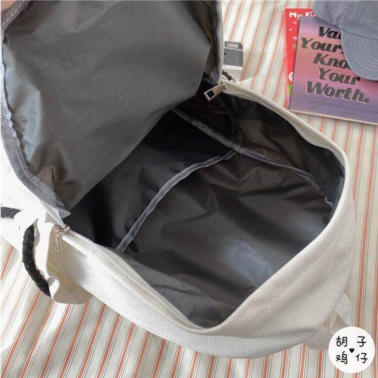 amila-กระเป๋านักเรียน-สีทึบ-ความจุสูง-ดำและขาว-ลดภาระ-ปกป้องกระดูกสันหลัง